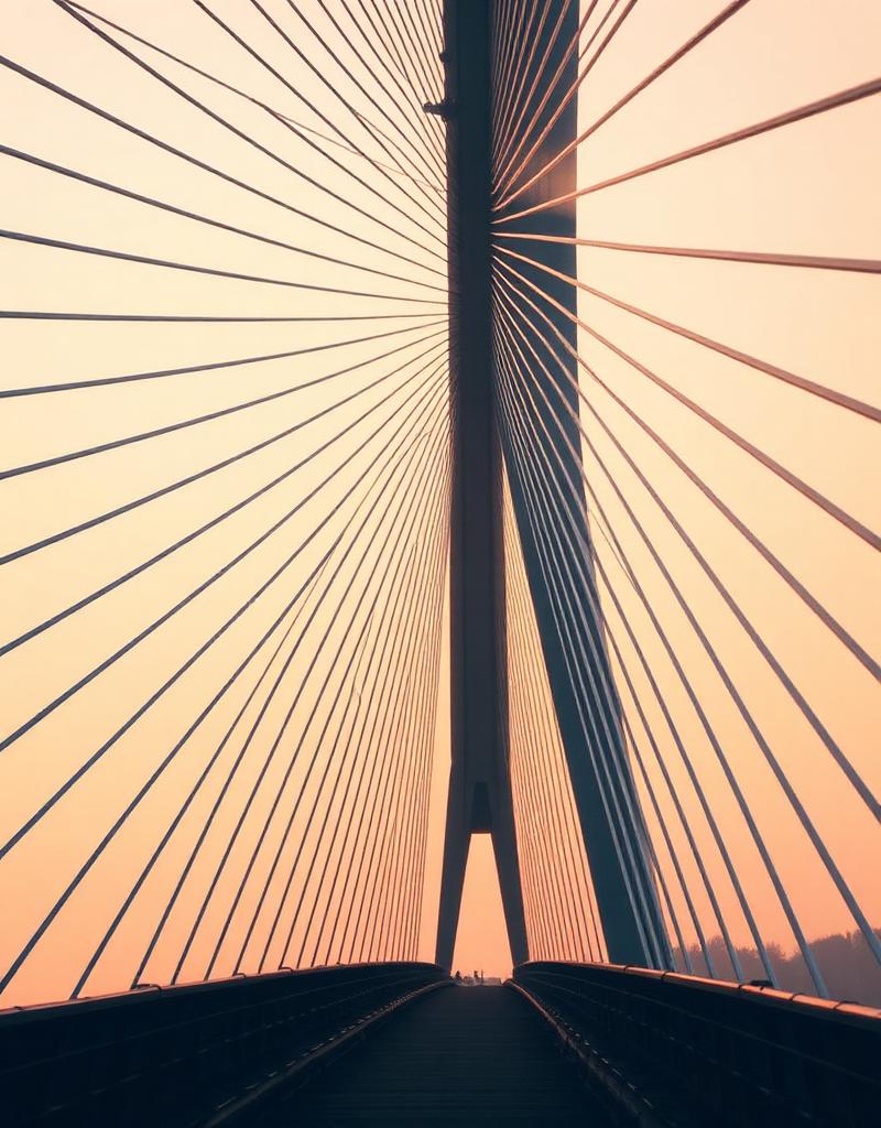 Öresund Bridge cables at golden hour, connecting Malmö and Copenhagen